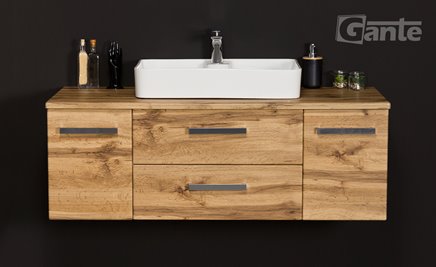 Szafka wisząca z umywalką nablatową kolor dąb naturalny 120 cm seria Fokus NE