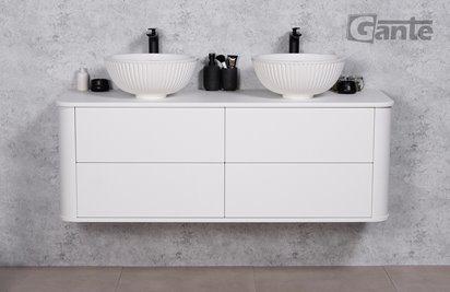 Szafka łazienkowa wisząca LILIA SMOOTH 140 cm biały mat z umywalką Gante