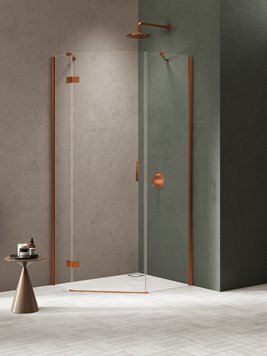 Kabina prysznicowa pięciokątna prawa drzwi uchylne kolor miedź szczotkowana 100x80 cm K-4688 New Trendy Nesta Copper Brushed
