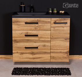 Szafka wisząca z czarną matową umywalką 90 cm kolor dąb naturalny 39/3 seria Fokus Loft Gante