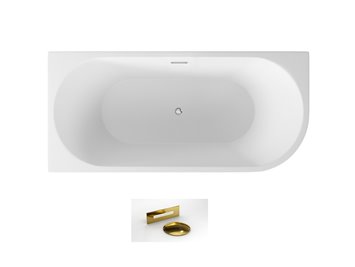 Wanna przyścienna narożna lewa syfon z przelewem złoty 170 cm Zoya Besco WAS-170-ZLZ