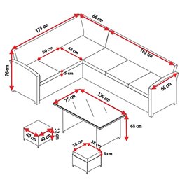 Zestaw mebli ogrodowych z technorattanu narożnik, stół, pufy Toledo brąz zdjęcie 22