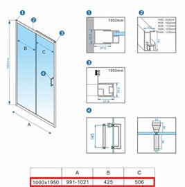 Czarne drzwi prysznicowe do wnęki 95-100 cm rozsuwane KZ14AB