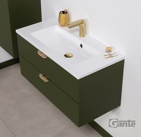 Oliwkowa szafka łazienkowa wisząca z umywalką złoty uchwyt 80 cm Magnolia