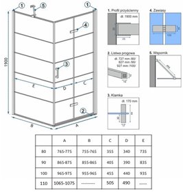 Czarna kabina prysznicowa składana 110x80 Molier Black Rea