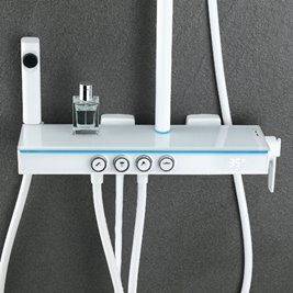 Biały zestaw prysznicowy natynkowy z termostatem F19-WH LCD