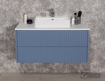 Szafka łazienkowa wisząca frezowana z umywalką 100 cm Mirage kolor niebieski mat