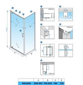 Kabina prysznicowa 90x80 prostokątna drzwi pełne uchylne KZ05A