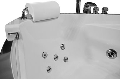 Wanna z hydromasażem narożna 135x135 cm MO-0057 podwójny biały zagłówek