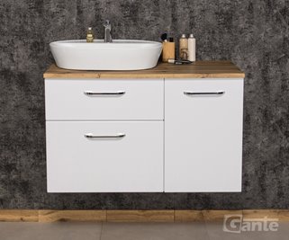 Szafka łazienkowa wisząca z umywalką nablatową i koszem 100 cm SETTO MODULO kolor biały połysk