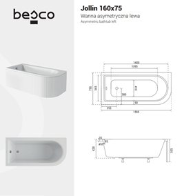 Wanna akrylowa asymetryczna Jollin Besco 160 cm Lewa zdjęcie 8