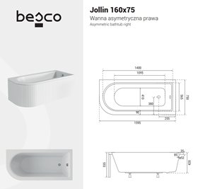 Wanna akrylowa asymetryczna Jollin Besco 160 cm Prawa zdjęcie 8
