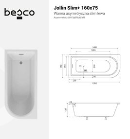 Wanna akrylowa do zabudowy asymetryczna Jollin Slim+ Besco 160 cm Lewa zdjęcie 3