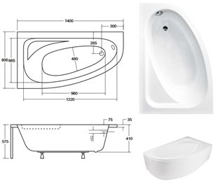 Wanna asymetryczna 140 cm Cornea Besco Lewa zdjęcie 5
