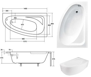 Wanna asymetryczna 140 cm Cornea Besco Prawa zdjęcie 5