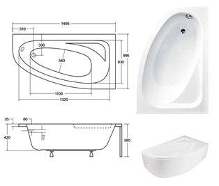 Wanna asymetryczna 150 cm Cornea Besco Prawa zdjęcie 5