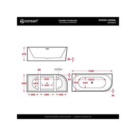 Wanna narożna przyścienna 150 cm Intero V230 Corsan Lewa zdjęcie 31