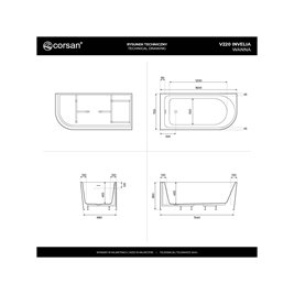 Wanna narożna przyścienna 160 cm Corsan Invelia V220 Lewa zdjęcie 28