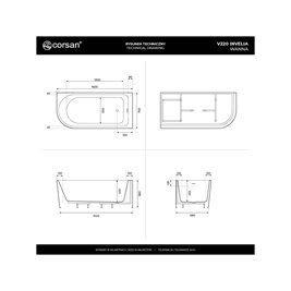 Wanna narożna przyścienna 160 cm Corsan Invelia V220 Prawa zdjęcie 27