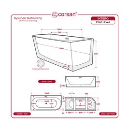 Wymiary wanny Corsan Intero E240 160 cm