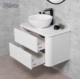 Szafka łazienkowa wisząca LILIA SMOOTH 80 cm biały mat z umywalką Gante