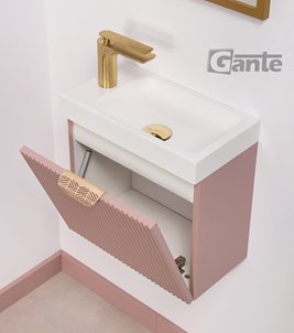 Szafka łazienkowa wisząca z umywalką pudrowy róż mat 40 cm Fresco Gante