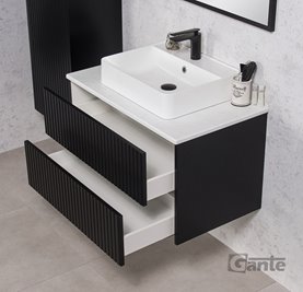 Szafka łazienkowa wisząca frezowana z umywalką 80 cm Mirage kolor czarny mat