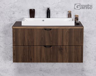 Szafka łazienkowa z lamelami wisząca z umywalką nablatową 80 cm 39/2 Victa Lamello kolor orzech