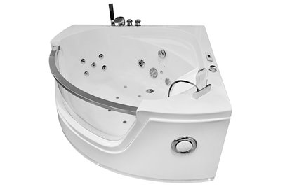 Wanna z hydromasażem narożna 135x135 cm MO-0057 biały zagłówek