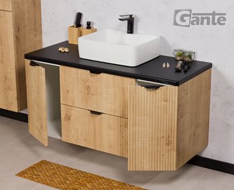 Szafka łazienkowa z białą umywalką wisząca dąb naturalny 120 cm Brendo Gante