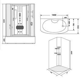 Kabina prysznicowa z hydromasażem prostokątna 140x85 MO-09913D