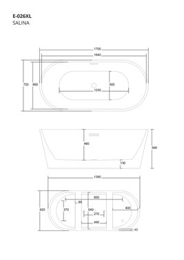 Wanna akrylowa, wolnostojąca Salina Corsan 160 cm korek klik-klak chrom