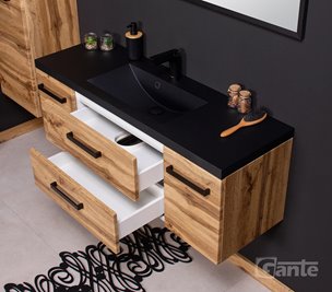 Szafka wisząca z czarną matową umywalką 120 cm kolor dąb naturalny 39C seria Fokus Loft Gante