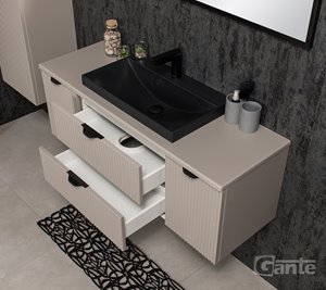 Szafka łazienkowa z lamelami wisząca z czarną nablatową umywalką 120 cm 39/2 Victa Lamello kolor fume mat