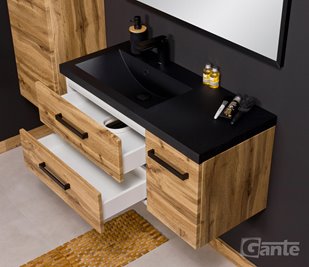 Szafka wisząca z czarną matową umywalką 90 cm kolor dąb naturalny 39/2 seria Fokus Loft Gante