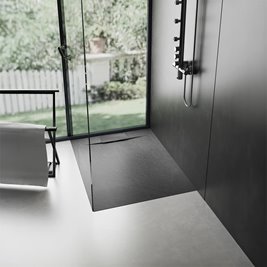 Brodzik kwadratowy czarny struktura kamienia smc 90x90 Bazalt Black Rea