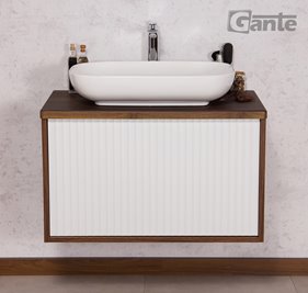 Szafka łazienkowa wisząca z umywalką dąb wenge/biały mat 80 cm Venus Gante