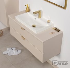 Szafka łazienkowa piaskowa z umywalką nablatową złoty uchwyt 100 cm Magnolia Gante