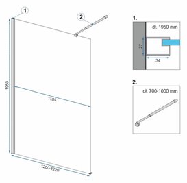 Czarna ścianka prysznicowa 120 cm czarna szyba Aero Ombre Rea