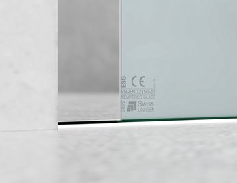 Drzwi prysznicowe rozsuwane prawe/lewe do wnęki 141-147 cm szkło 8mm mleczne profile chrom Swiss Liniger