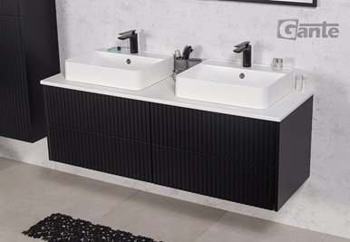 Szafka łazienkowa wisząca frezowana z umywalką 140 cm Mirage kolor czarny mat