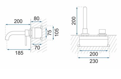Bateria umywalkowa podtynkowa box Rea Lungo Long miedź szczotkowana