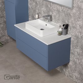 Szafka łazienkowa wisząca frezowana z umywalką 100 cm Mirage kolor niebieski mat