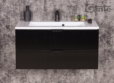 Szafka łazienkowa z umywalką wisząca szklane fronty czarny mat 80 cm Bravia Gante
