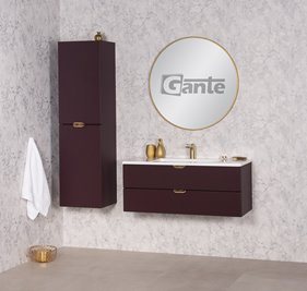 Szafka łazienkowa burgundowa z umywalką złoty uchwyt 100 cm Magnolia Gante
