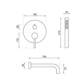 Bateria wannowa podtynkowa box Lungo Rea miedź szczotkowana