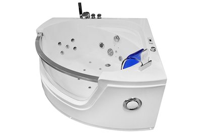 Wanna z hydromasażem narożna 135x135 cm MO-0057 niebieski zagłówek