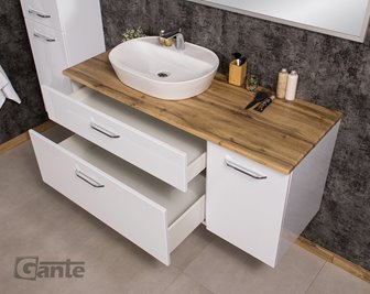 Szafka łazienkowa wisząca z umywalką nablatową i koszem 140 cm SETTO MODULO kolor biały połysk