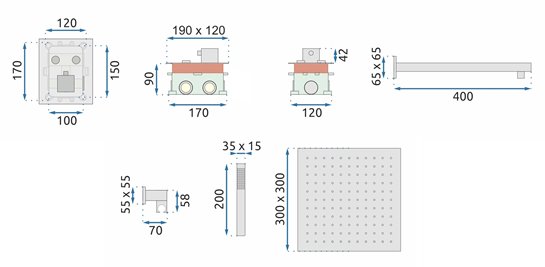 Złoty szczotkowany zestaw prysznicowy podtynkowy z termostatem Fenix Davis Rea