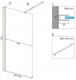 Złota szczotkowana ścianka prysznicowa z półką i wieszakiem walk-in 100 cm Aero Intimo Evo Rea